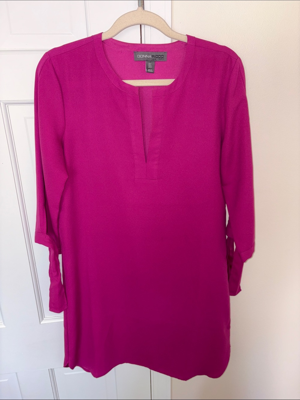 Donna Ricco Bright Fuchsia Split-Neck Tunic